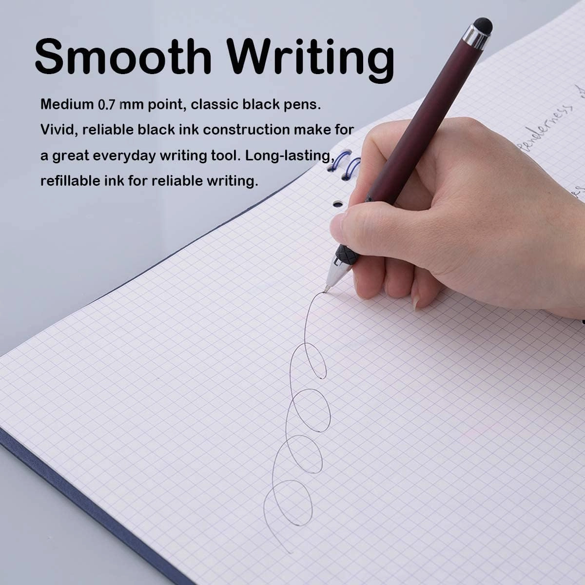 MiSiBao 0.7mm Black Ink Gel Ink Rollerball Pens 2 in 1 Medium Point Pens with Stylus Work Pen Smooth Writing for Office Black gel pen (Burgundy-18pack)