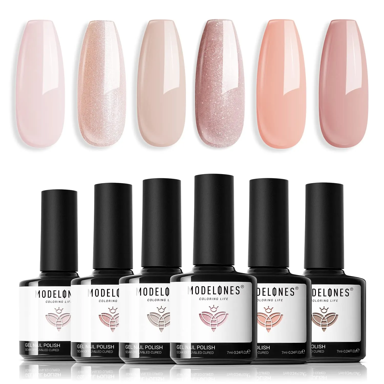modelones Gel Nail Polish Set, 6 Colors Neutral Nude Gel Polish Skin Tone Cashmere Pink Glitter Nail Polish Bubble Bath Collection Starter Kit Soak Off All Season Soapnails Manicure DIY Salon Gift