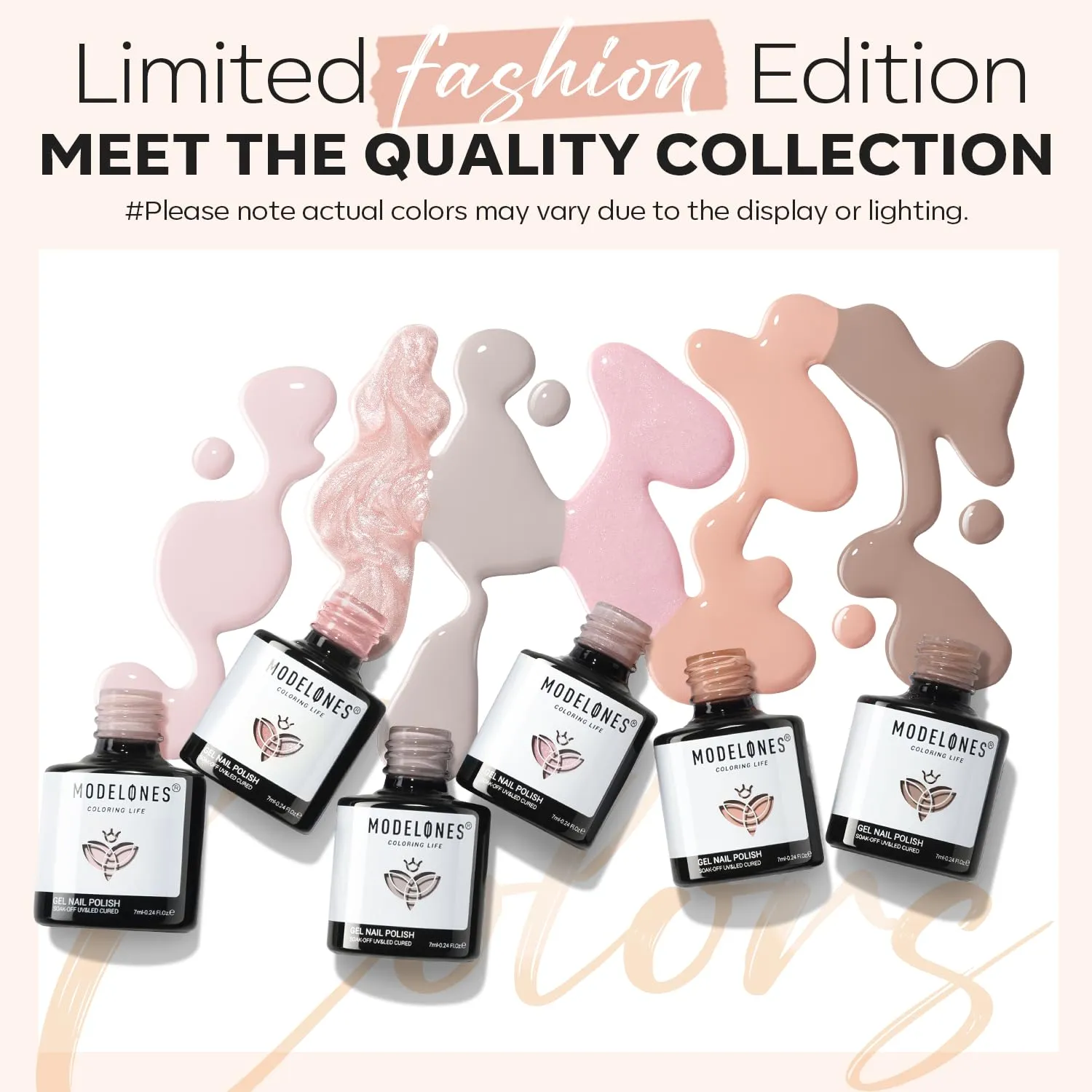 modelones Gel Nail Polish Set, 6 Colors Neutral Nude Gel Polish Skin Tone Cashmere Pink Glitter Nail Polish Bubble Bath Collection Starter Kit Soak Off All Season Soapnails Manicure DIY Salon Gift