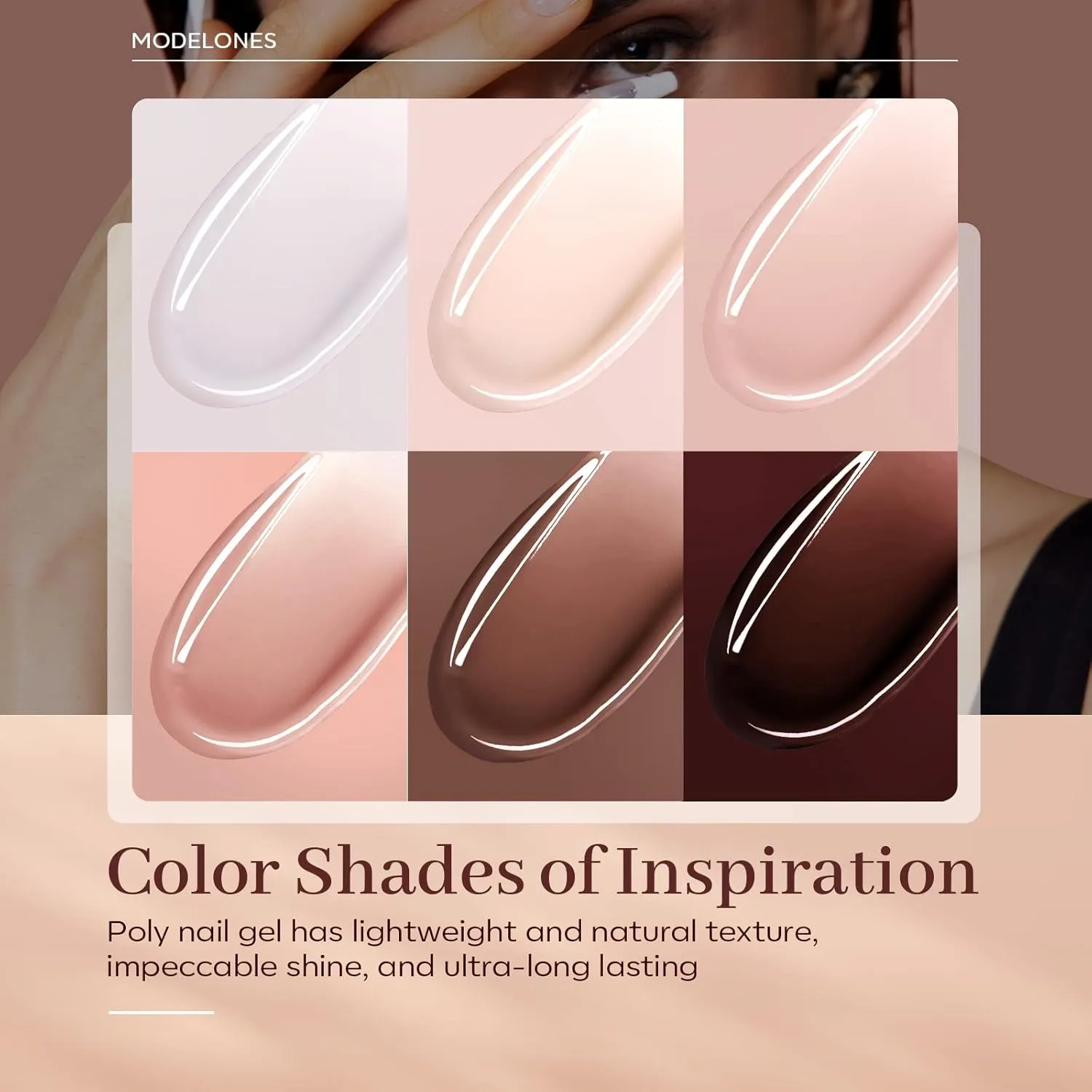 Modelones Poly Nail Gel, 6 Colors Nude Skin Tones Pink Neutral Brown Collection Poly Extension Gel Set Builder Manicure DIY Design Nail Art Home Salon Beauty Gift