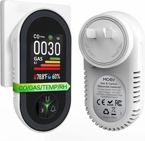 MOES Carbon Monoxide & Natural Gas Detector Plug in, 4 in 1 Temperature Humidity Sensor Built-in, Gas & CO Monitor Alarm Sound Warning for LPG/Propane/Methane/Ethane/CO