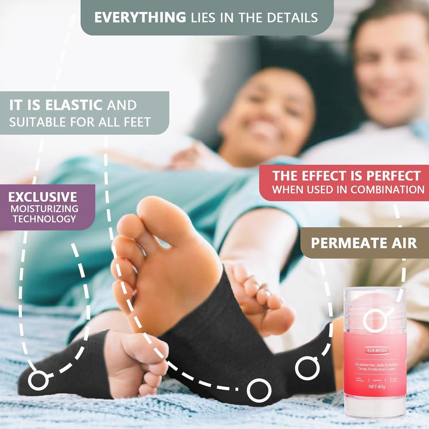 Moisturizing Socks for Cracked Heel Treatment，Heel Magic for Dry Skin or Rough Heels， with Shea Butter & Vitamin E,Lotion Silicone Toeless Socks, Comes with Heel Cream for Healthy Feet