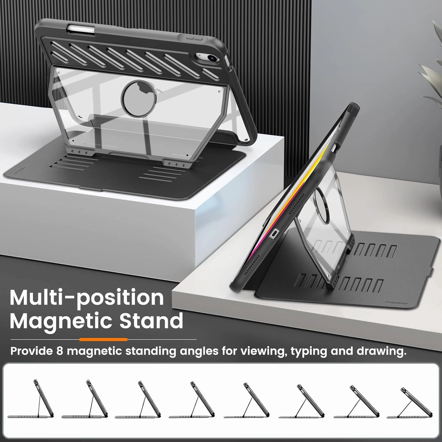 MoKo Case for iPad (A16) 11th Generation 11-inch 2025/iPad 10th Generation 10.9-inch 2022 with Pencil Holder, [10 Strong Magnetic Viewing Angle] Fully-Body Rugged Heavy Duty Protective Case, Black