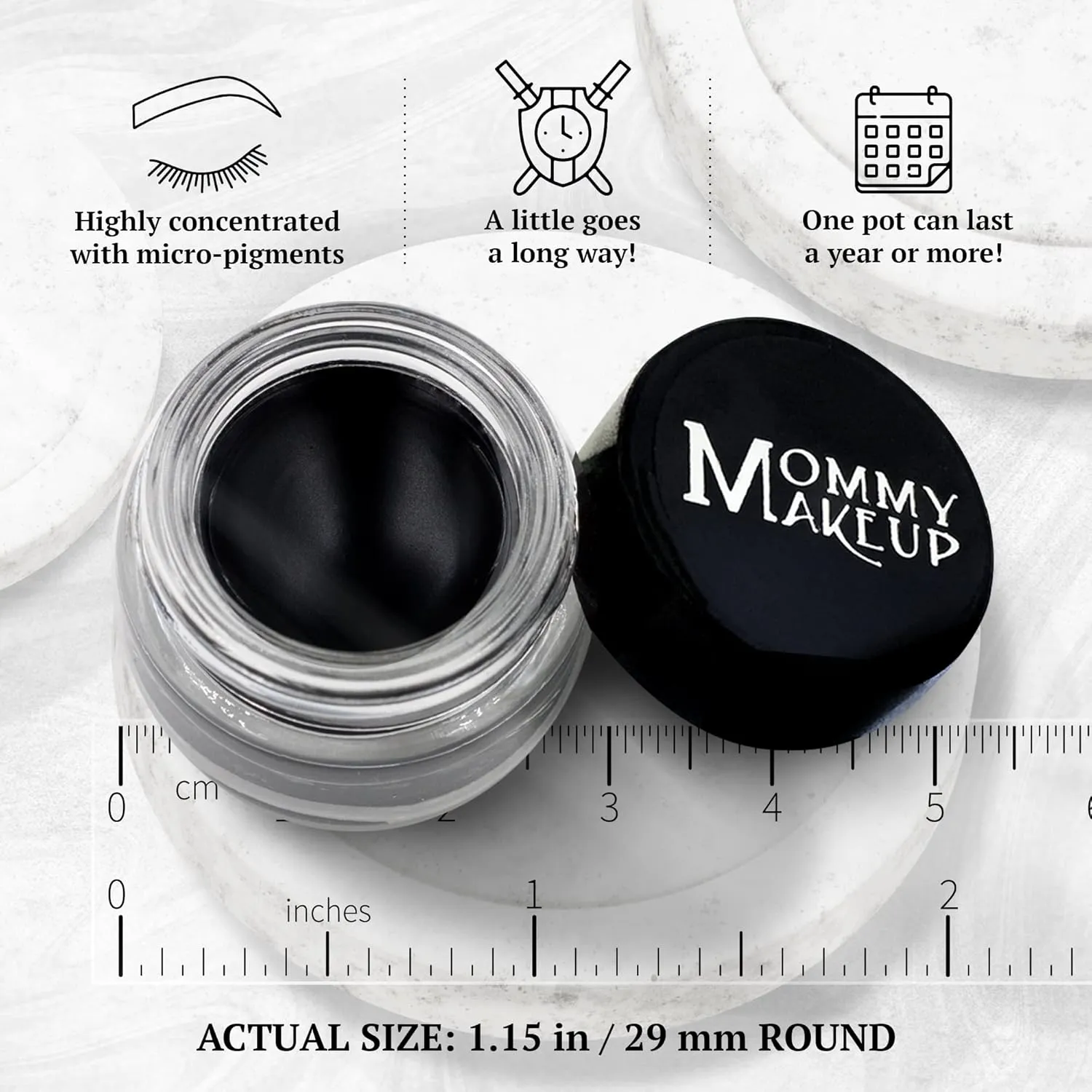 Mommy Makeup Waterproof Stay Put Gel Eyeliner Pot with Semi Permanent Micropigments - Long Lasting, Highly Pigmented Eye Liner, 0.14 oz (Black Beauty)