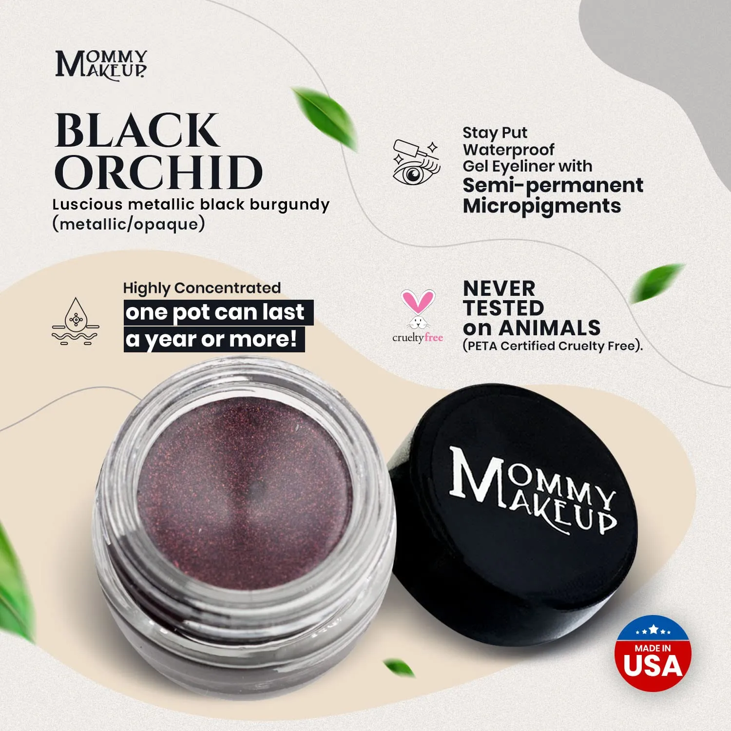 Mommy Makeup Waterproof Stay Put Gel Eyeliner Pot with Semi Permanent Micropigments - Long Lasting, Highly Pigmented Eye Liner, 0.14 oz (Black Orchid)