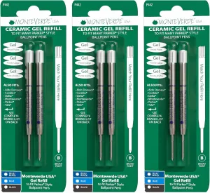 Monteverde Capless Ceramic Gel Refill to Fit Parker Ballpoint Pens, Broad Blue/Black (P443BB)