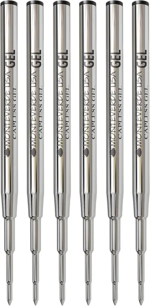 Monteverde Fine Gel Ballpoint Refill for Montblanc Gel Ballpoint Pens, 6/Pack, Black (M423BK)