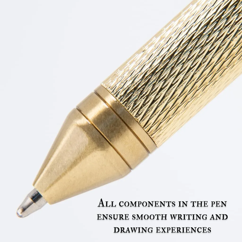 Monteverde USA Quadro 4-in-1 Multifunction Pen - Brass Finish - Three Ballpoint Refills & 0.5mm Pencil - Solid Brass Barrel with Knurled Grip - Refillable & Durable