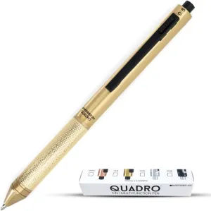 Monteverde USA Quadro 4-in-1 Multifunction Pen - Brass Finish - Three Ballpoint Refills & 0.5mm Pencil - Solid Brass Barrel with Knurled Grip - Refillable & Durable