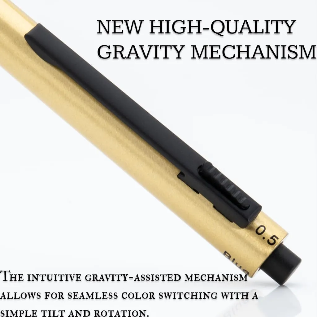 Monteverde USA Quadro 4-in-1 Multifunction Pen - Brass Finish - Three Ballpoint Refills & 0.5mm Pencil - Solid Brass Barrel with Knurled Grip - Refillable & Durable