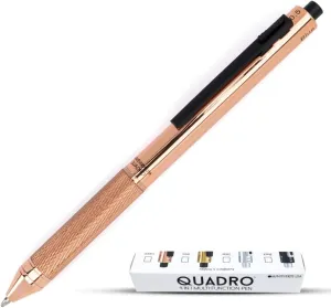 Monteverde USA Quadro 4-in-1 Multifunction Pen - Copper Finish - Multi-Color Ballpoint Refills & Pencil - Solid Brass with Knurled Grip - Portable & Refillable