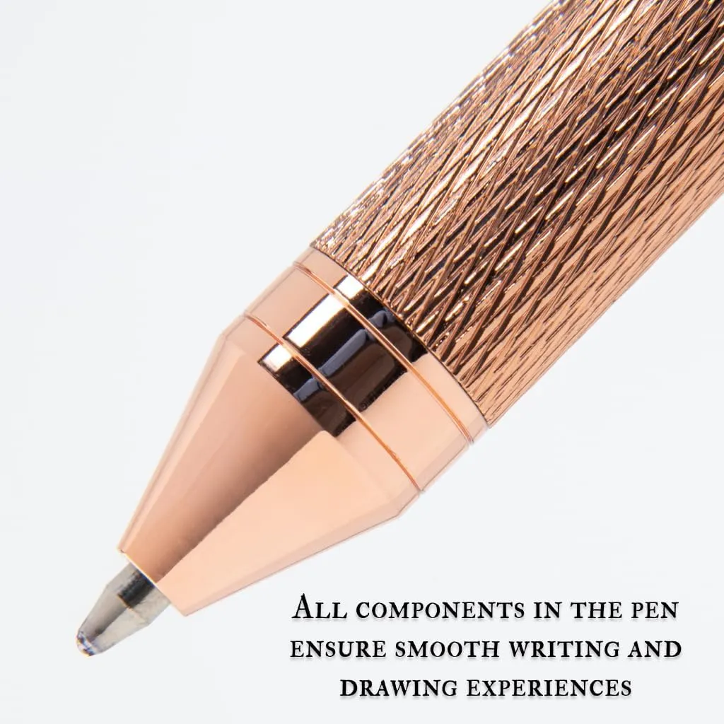 Monteverde USA Quadro 4-in-1 Multifunction Pen - Copper Finish - Multi-Color Ballpoint Refills & Pencil - Solid Brass with Knurled Grip - Portable & Refillable