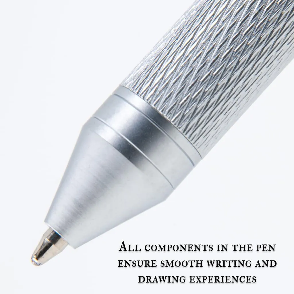 Monteverde USA Quadro 4-in-1 Multifunction Pen - Silver Finish - 3 Ballpoint Colors & Mechanical Pencil - Solid Brass Barrel with Knurled Grip - Refillable & Portable