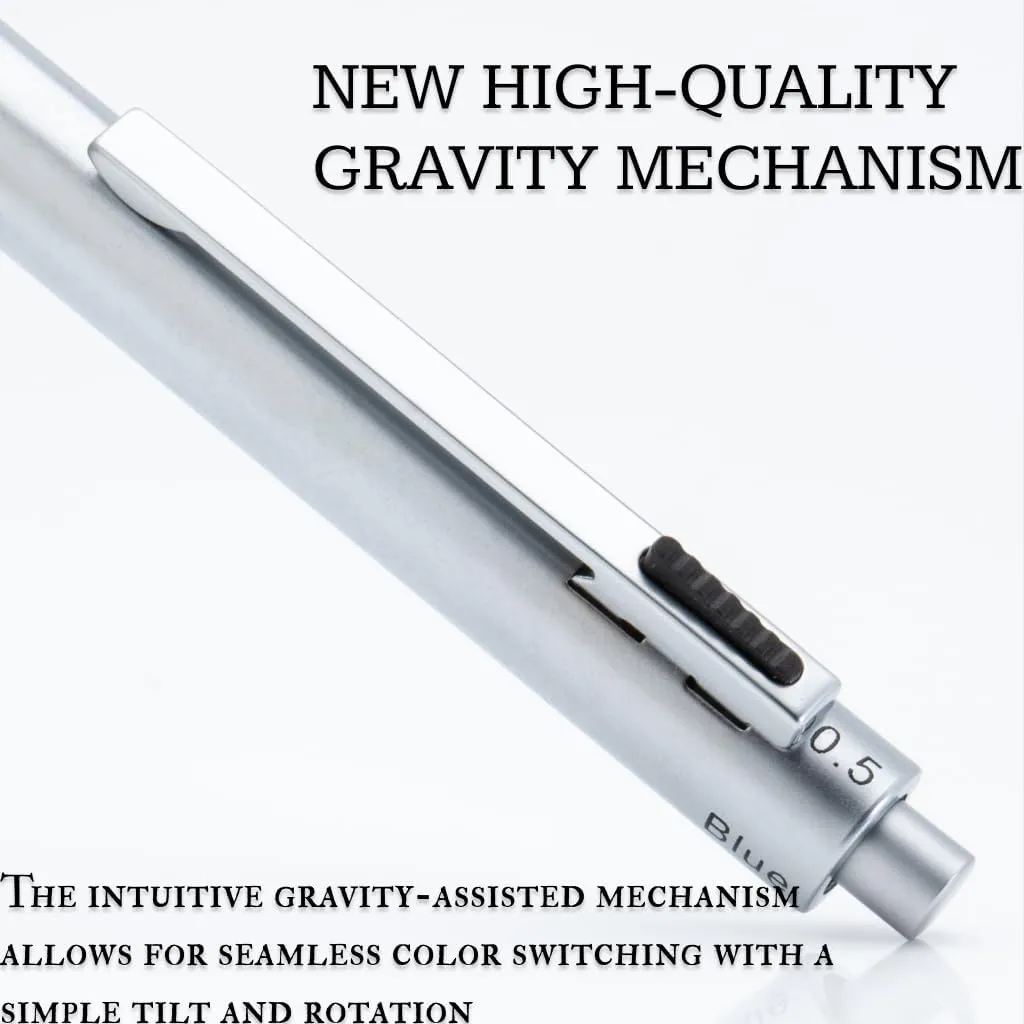 Monteverde USA Quadro 4-in-1 Multifunction Pen - Silver Finish - 3 Ballpoint Colors & Mechanical Pencil - Solid Brass Barrel with Knurled Grip - Refillable & Portable