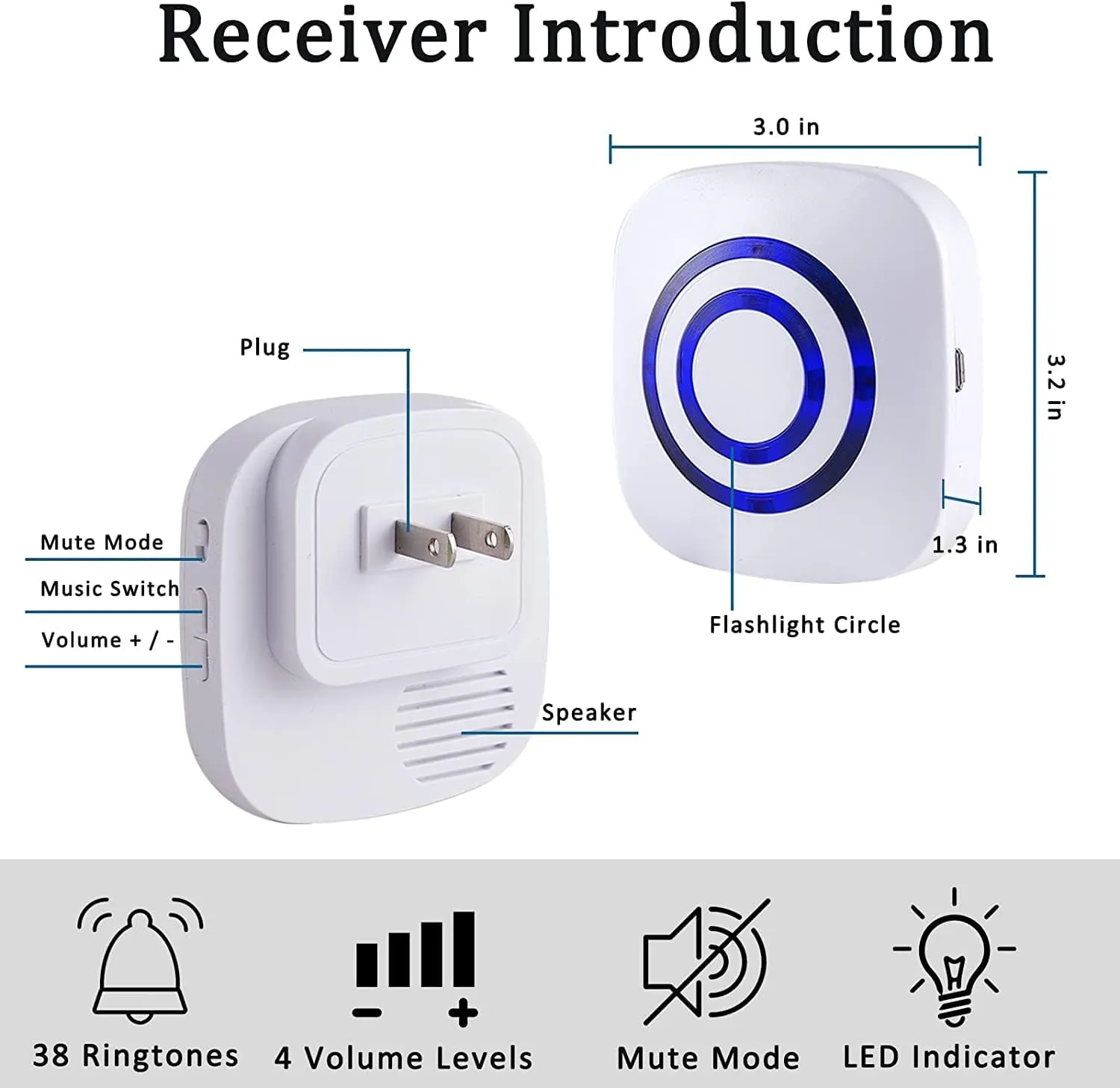 Motion Sensor Alarm, Long Range Wireless Driveway Alarm, Indoor Home Security System Electric Doorbells, 4 Motion Detector and 2 Alarm, 38 Chime Tunes, LED Indicator