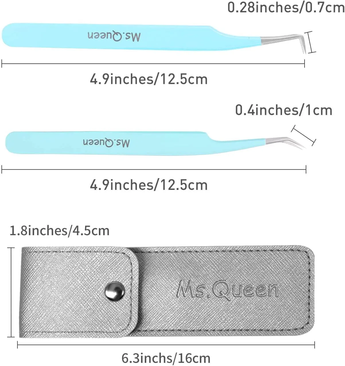 Ms.Queen Eyelash Tweezers for Extensions, 2Pcs Fiber Tip Grip 45 and 90 Degree Mega Volume Tweezers Set for Lash Extensions-Blue
