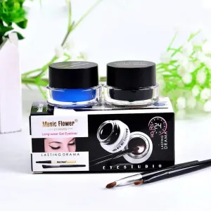 Music Flower 2 in 1 Coffee   Black Gel Eyeliner Make Up Waterproof Cosmetics Set Eye Liner Makeup Eye maquiagem M1007 (1 black and 1 blue)