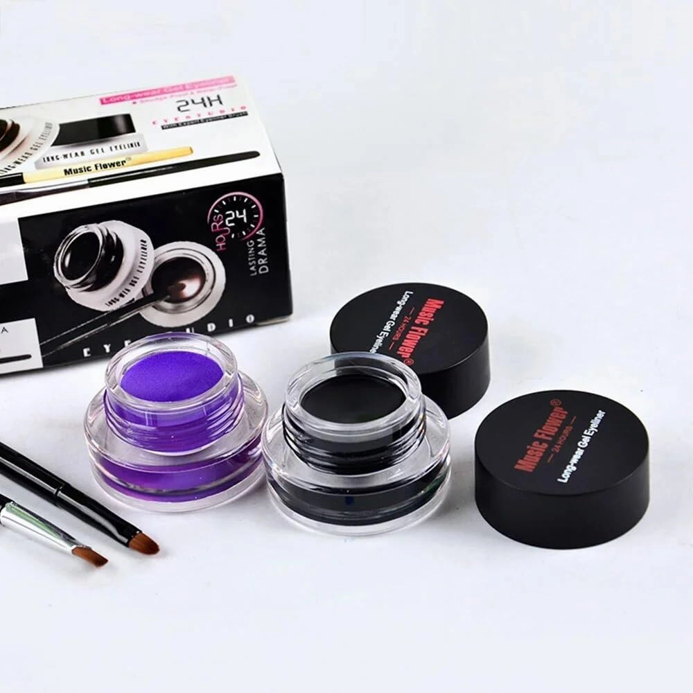 Music Flower 2 in 1 Coffee   Black Gel Eyeliner Make Up Waterproof Cosmetics Set Eye Liner Makeup Eye maquiagem M1007 (1 green and 1 black)