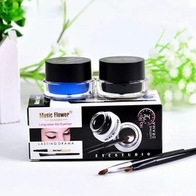 Music Flower 2 in 1 Coffee   Black Gel Eyeliner Make Up Waterproof Cosmetics Set Eye Liner Makeup Eye maquiagem M1007 (1 green and 1 black)