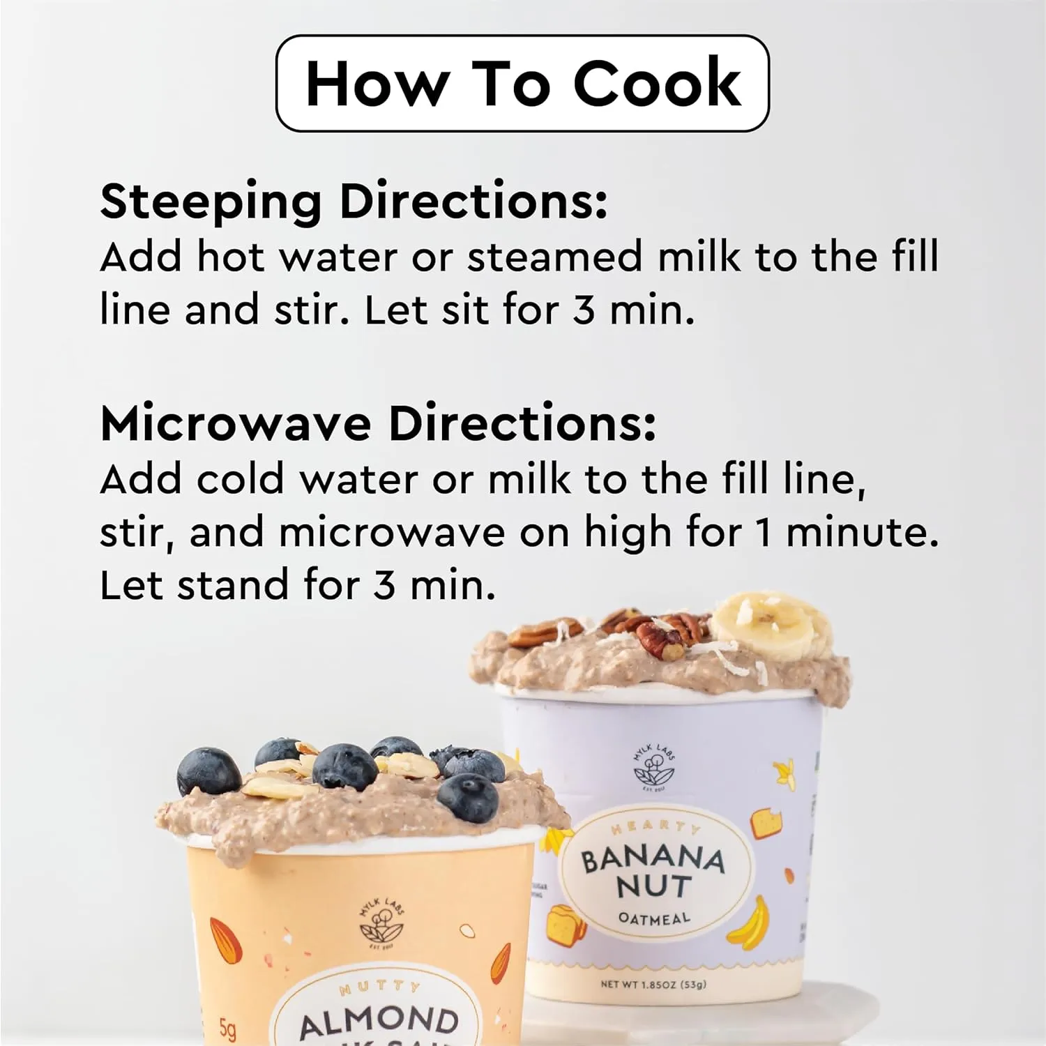 Mylk Labs Banana Nut Protein Oatmeal Cups, Whole Grain, Low Sugar, High Fiber Breakfast with Superfoods, Quick & Easy, On the Go, Instant Oatmeal, Rolled Oats, Gluten Free, Vegan, Nut Free, 6 Pack