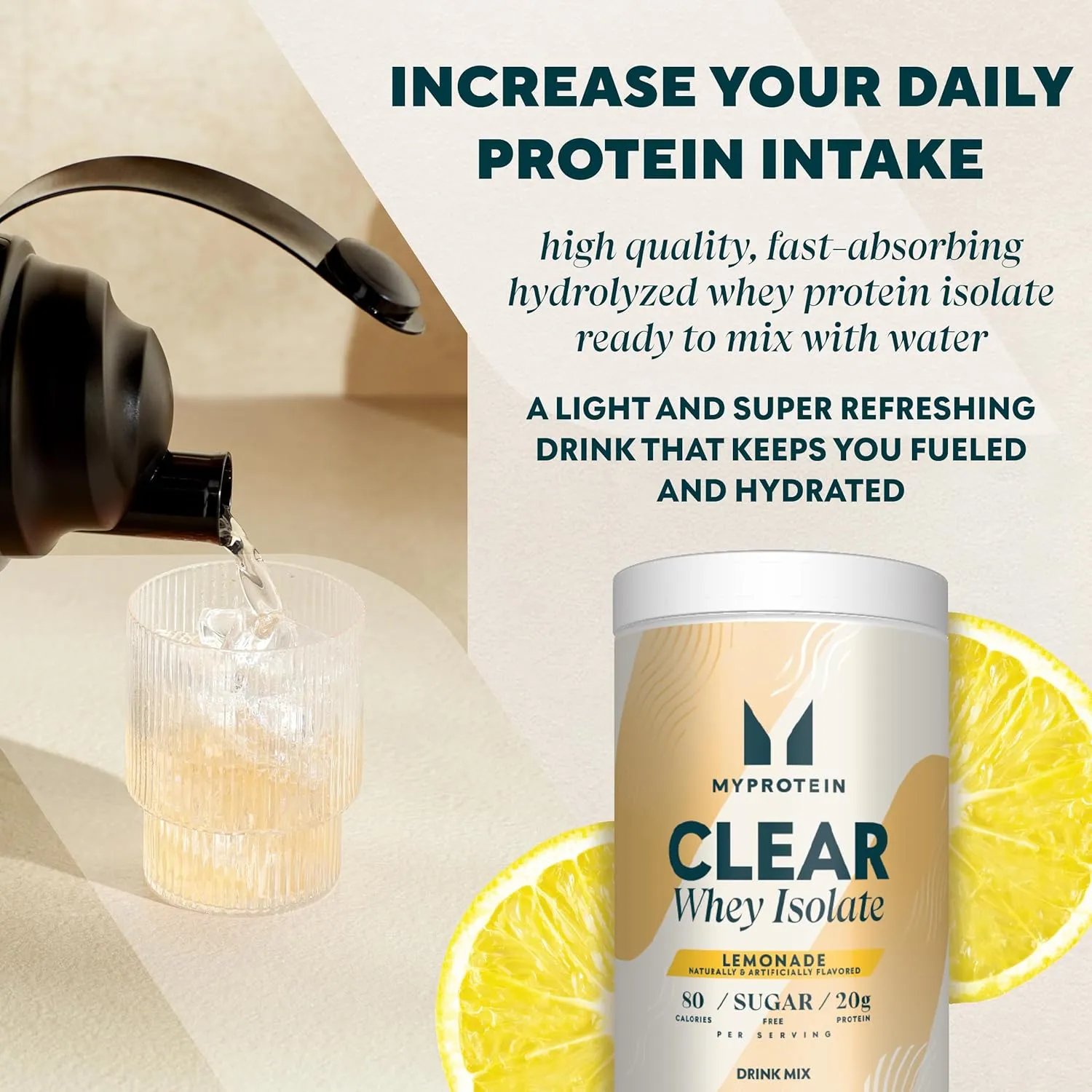 Myprotein Clear Whey Isolate Protein Powder, 1.1 Lb (20 Servings) Lemonade, 20g Protein per Serving, Naturally Flavored Drink Mix