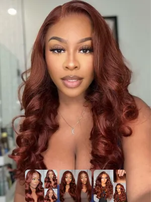 Nadula Bye Bye Knots Glueless Reddish Brown Body Wave Wig 7x5 Pre Cut Lace Front Wigs Human Hair Pre Plucked Pre Bleached Ready to Wear Pre Everything Glueless Wig 150% Density 16inch