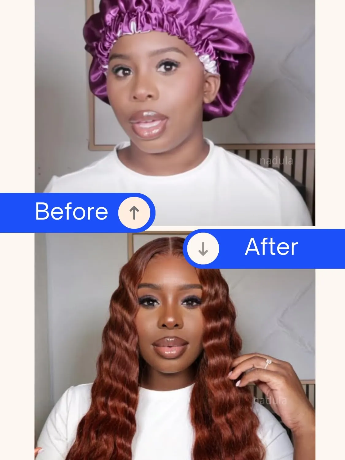 Nadula Bye Bye Knots Glueless Reddish Brown Body Wave Wig 7x5 Pre Cut Lace Front Wigs Human Hair Pre Plucked Pre Bleached Ready to Wear Pre Everything Glueless Wig 150% Density 16inch