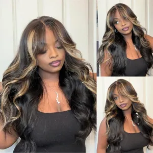 Nadula Bye Bye Knots Glueless Wig Blonde Highlight Body Wave Wig Human Hair Pre Plucked Chocolate Brown Pre Cut Lace 7x5 HD Wear and Go Wigs Ready to Wear Beginners Wig for Women 16inch