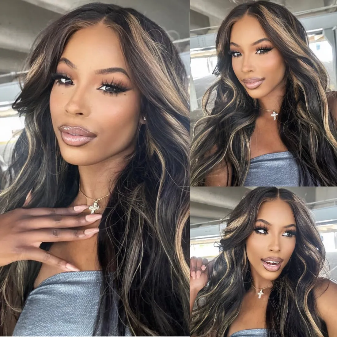 Nadula Bye Bye Knots Glueless Wig Blonde Highlight Body Wave Wig Human Hair Pre Plucked Chocolate Brown Pre Cut Lace 7x5 HD Wear and Go Wigs Ready to Wear Beginners Wig for Women 16inch