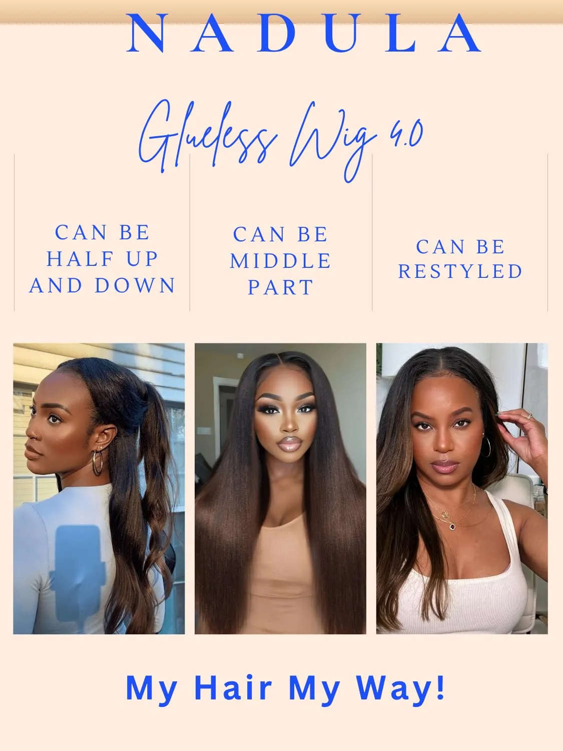 Nadula Bye Bye Knots Highlight Yaki Straight Glueless Wig Human Hair with Elastic Drawstring, Chestnut Brown Ombre Pre Cut 7x5 Invisible Knots HD Lace Front Wigs,Pre Everything Light Yaki Wig 18inch