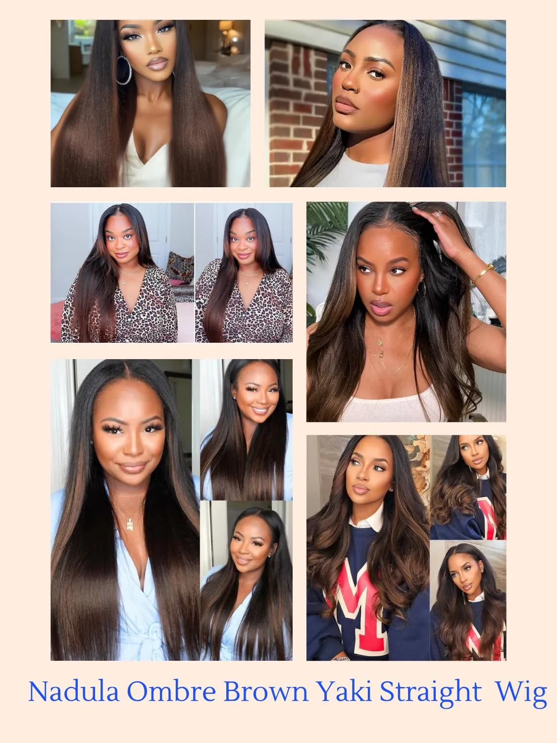Nadula Bye Bye Knots Highlight Yaki Straight Glueless Wig Human Hair with Elastic Drawstring, Chestnut Brown Ombre Pre Cut 7x5 Invisible Knots HD Lace Front Wigs,Pre Everything Light Yaki Wig 18inch