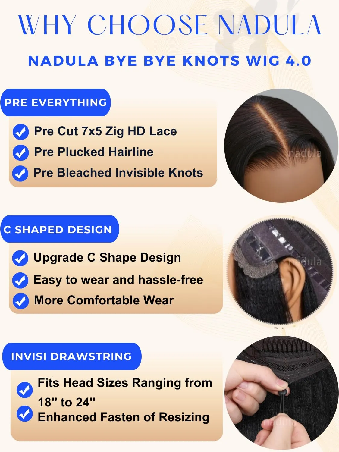 Nadula Bye Bye Knots Highlight Yaki Straight Glueless Wig Human Hair with Elastic Drawstring, Chestnut Brown Ombre Pre Cut 7x5 Invisible Knots HD Lace Front Wigs,Pre Everything Light Yaki Wig 18inch
