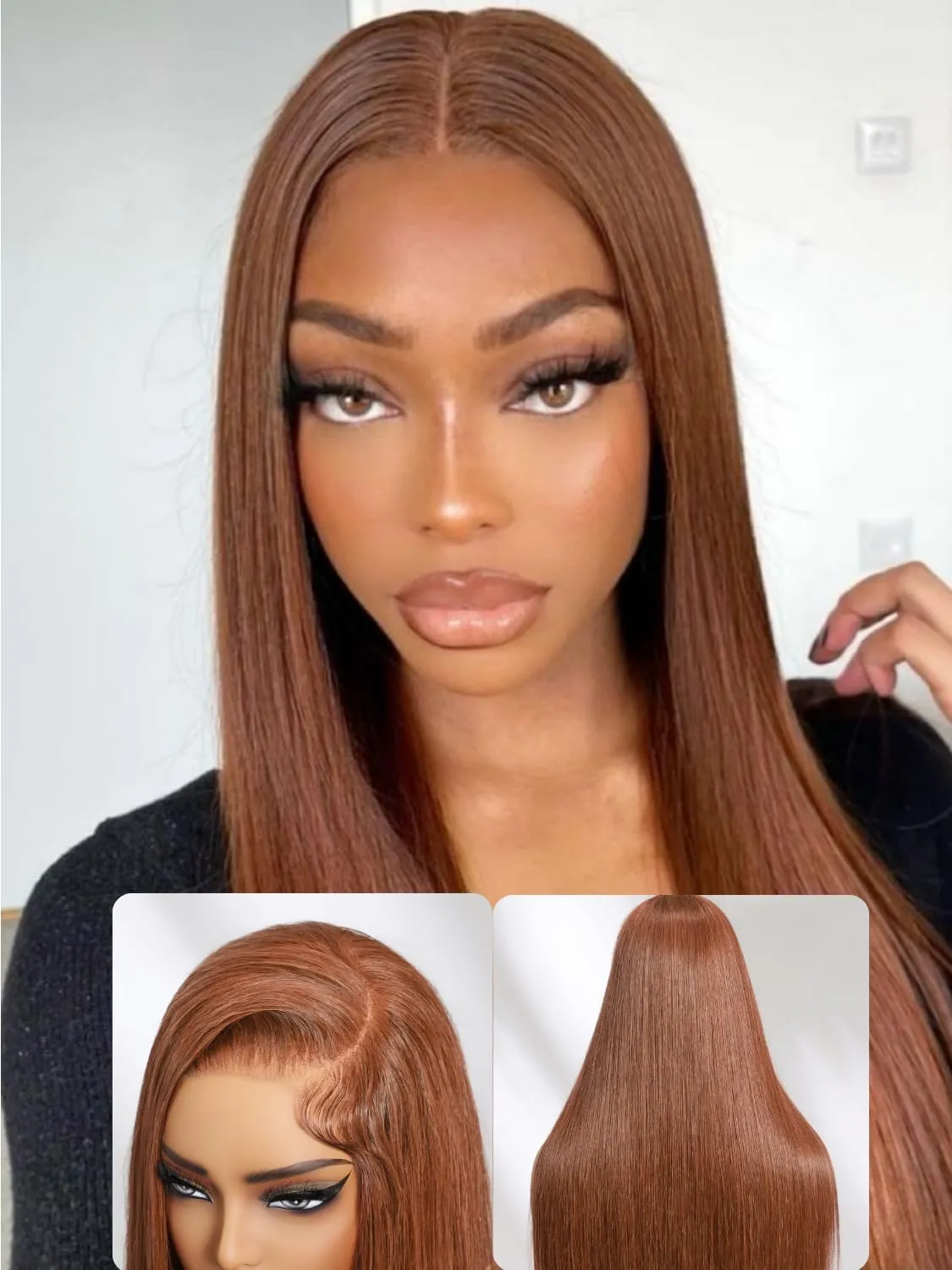 Nadula SHERIKA's Same Glossy Chestnut Straight Lace Frontal Wig Bye Bye Knots Glueless Pre-Everything Wig Human Hair 20 inch Pre-Cut 13x4 Lace Front Colored Wig with Invisible Knots