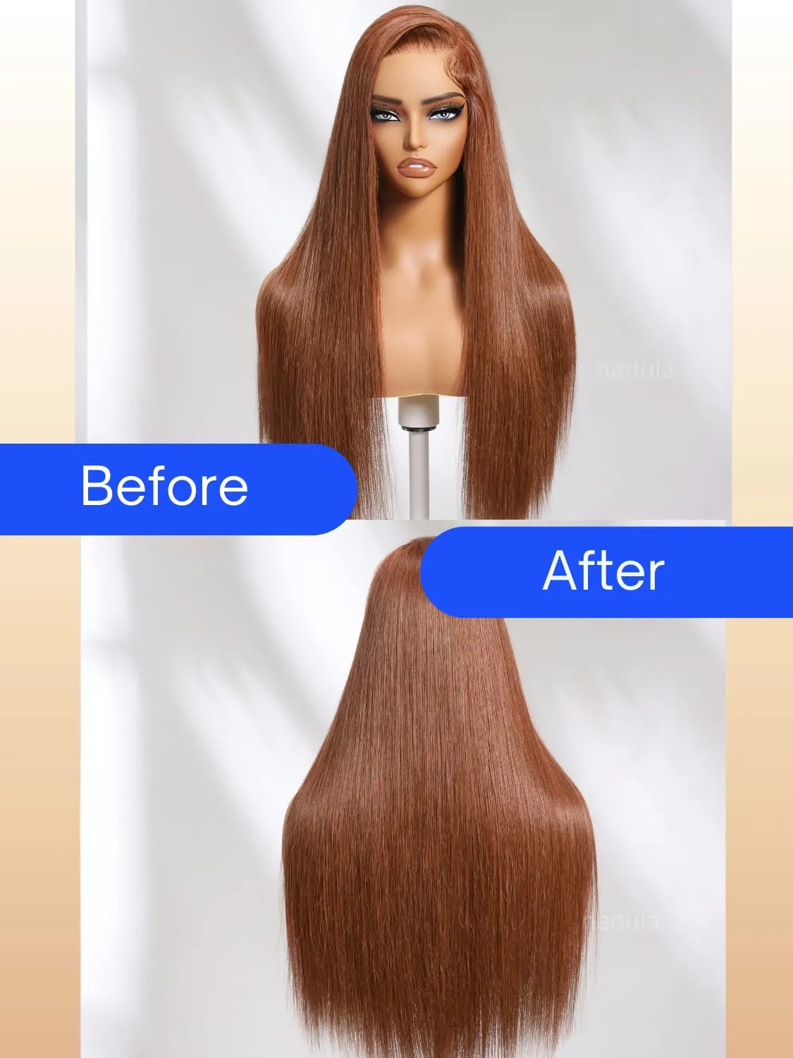 Nadula SHERIKA's Same Glossy Chestnut Straight Lace Frontal Wig Bye Bye Knots Glueless Pre-Everything Wig Human Hair 20 inch Pre-Cut 13x4 Lace Front Colored Wig with Invisible Knots