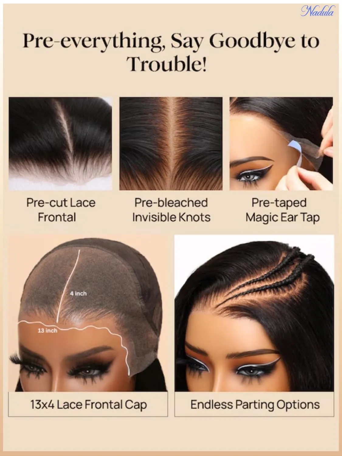 Nadula SHERIKA's Same Glossy Chestnut Straight Lace Frontal Wig Bye Bye Knots Glueless Pre-Everything Wig Human Hair 20 inch Pre-Cut 13x4 Lace Front Colored Wig with Invisible Knots