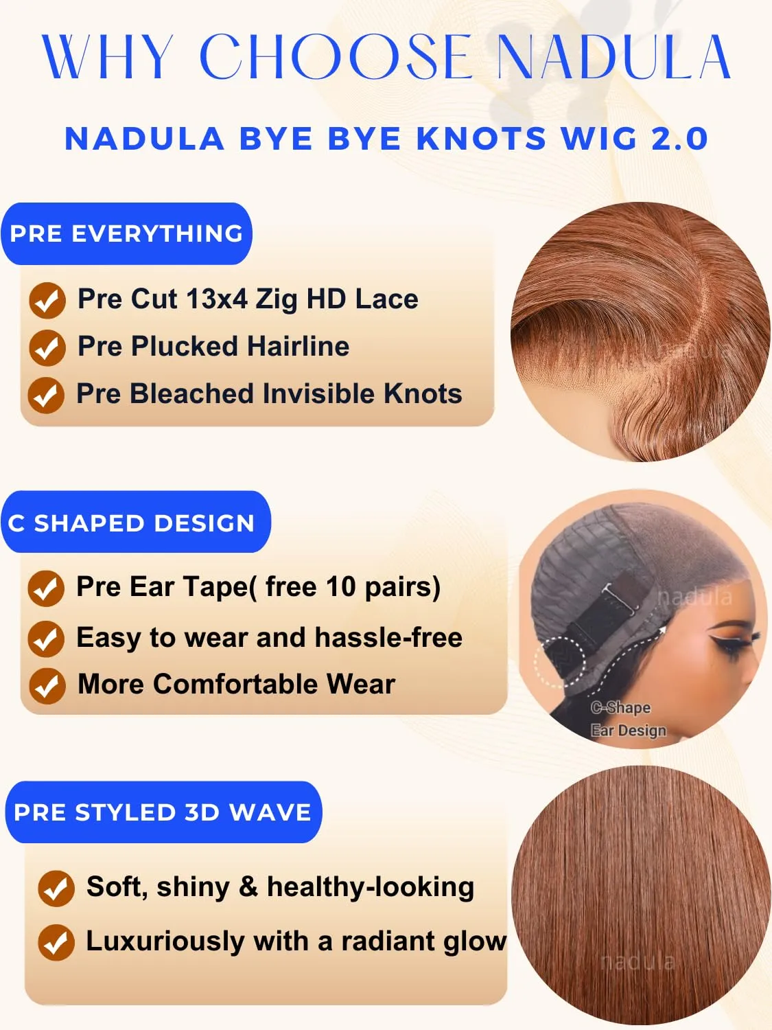Nadula SHERIKA's Same Glossy Chestnut Straight Lace Frontal Wig Bye Bye Knots Glueless Pre-Everything Wig Human Hair 20 inch Pre-Cut 13x4 Lace Front Colored Wig with Invisible Knots