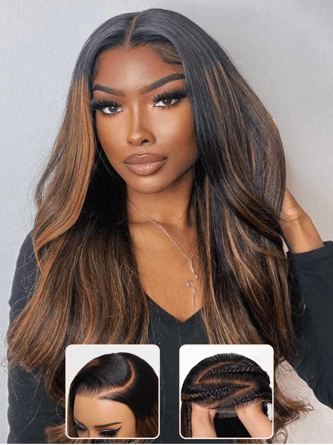 Nadula Bye Bye Knots Balayage Brown Pre Everything Wig Body Wave Glueless 13x4 Lace Front Human Hair Wig Pre Plucked Pre Bleached Highlight Brown Wig with Invisible Knots 150% Density 24inch