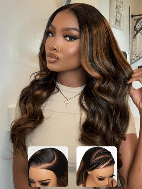 Nadula Bye Bye Knots Balayage Brown Pre Everything Wig Body Wave Glueless 13x4 Lace Front Human Hair Wig Pre Plucked Pre Bleached Highlight Brown Wig with Invisible Knots 150% Density 24inch