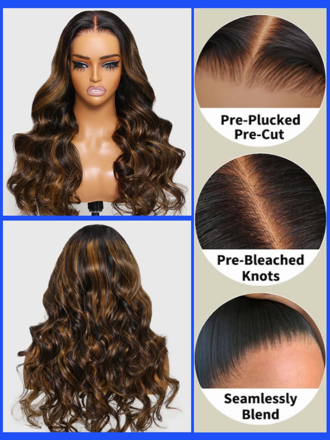 Nadula Bye Bye Knots Balayage Brown Pre Everything Wig Body Wave Glueless 13x4 Lace Front Human Hair Wig Pre Plucked Pre Bleached Highlight Brown Wig with Invisible Knots 150% Density 24inch