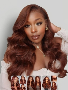 Nadula Bye Bye Knots Glueless Reddish Brown Body Wave Wig 7x5 Pre Cut Lace Front Human Hair Wig Ready to Wear Glueless 150% Density 24inch