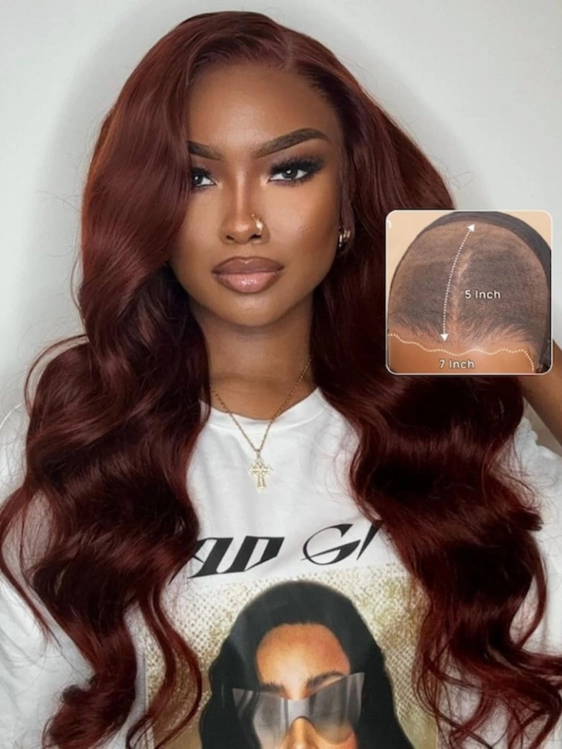 Nadula Bye Bye Knots Glueless Reddish Brown Body Wave Wig 7x5 Pre Cut Lace Front Human Hair Wig Ready to Wear Glueless 150% Density 24inch