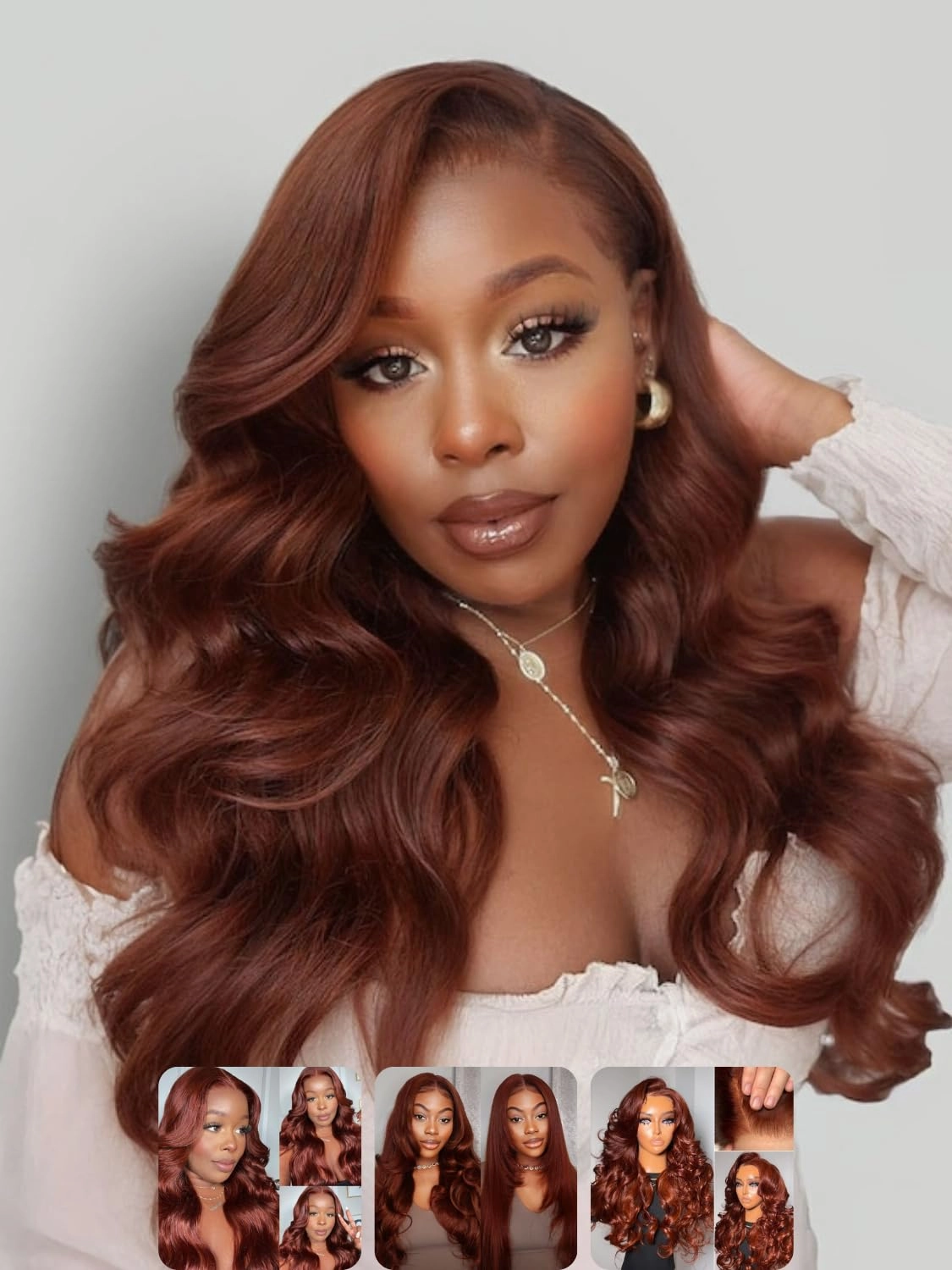 Nadula Bye Bye Knots Glueless Reddish Brown Body Wave Wig 7x5 Pre Cut Lace Front Human Hair Wig Ready to Wear Glueless 150% Density 24inch
