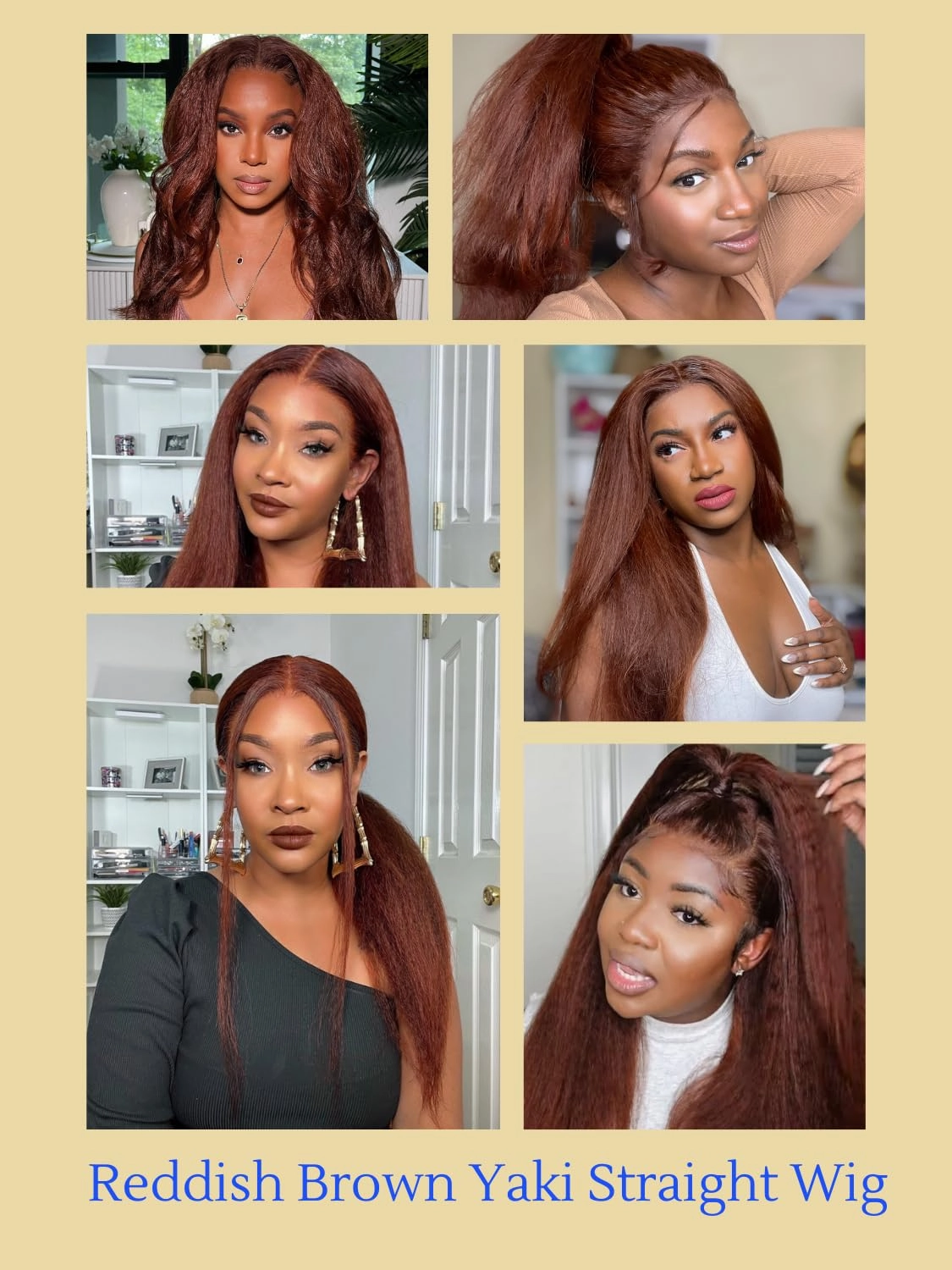 Nadula Bye Bye Knots Glueless Reddish Brown Yaki Straight Wig Red Brown 7x5 HD Pre Cut Lace Lace Front Wig Human Hair Ready to Wear Wigs Pre Plucked 150% Density 18inch