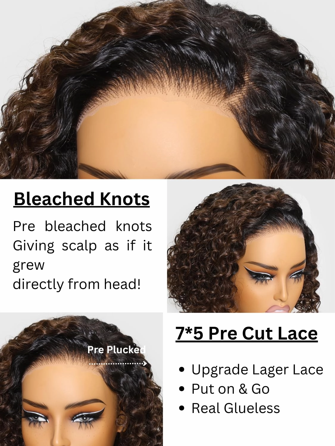 Nadula Bye Bye Knots Ombre Brown Wig 8inch Inch Short Curly Beyond Basics Bob Glueless Wigs Human Hair Pre Cut 7x5 HD Lace Closure Wig No Glue Pre-Everything Ready to Go Wig Pre-Plucked 150% Density
