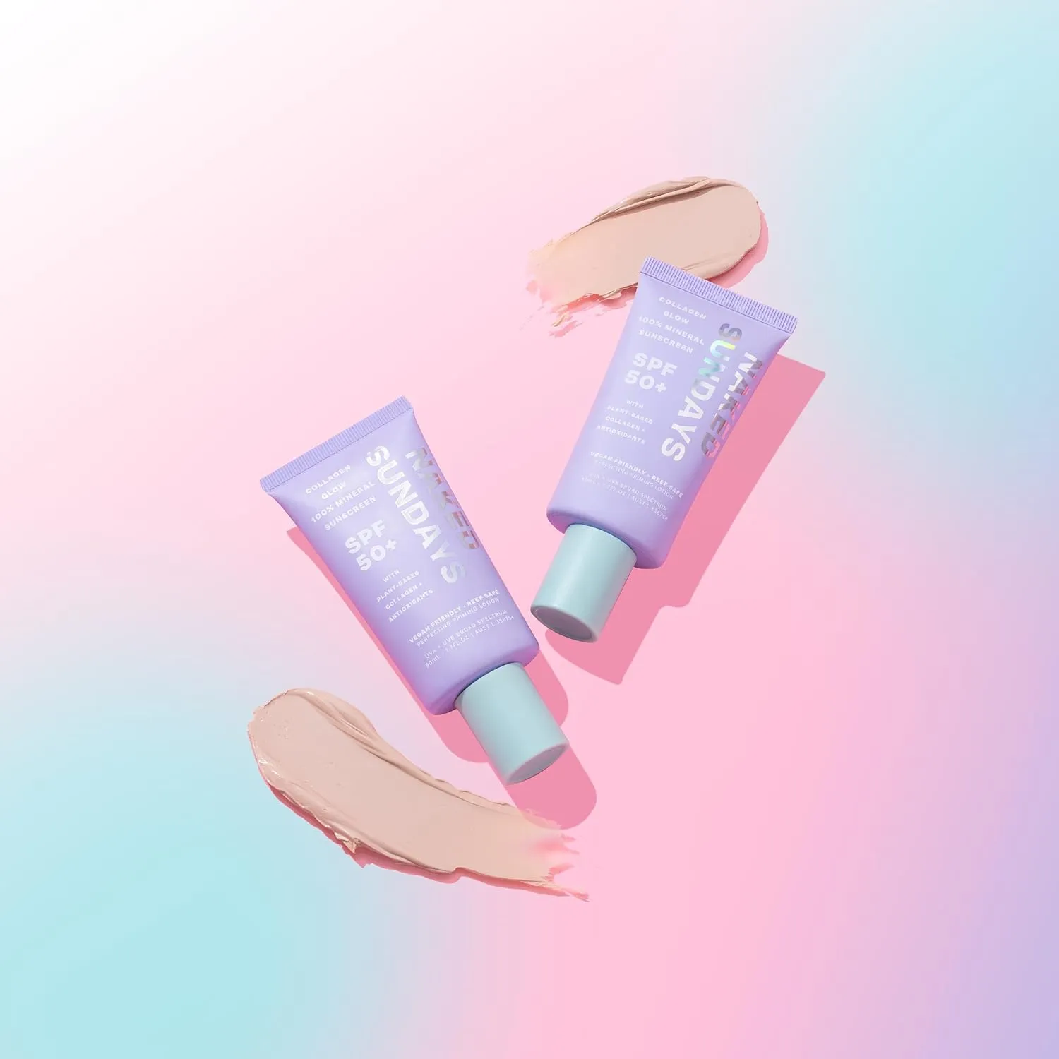 Naked Sundays SPF 50  Collagen Glow 100% Mineral Sunscreen, Hydrating SPF with Zinc Oxide, Vegan Collagen, Primer & Sheer Tint, Mineral SPF for Healthy Glow - 2 pack