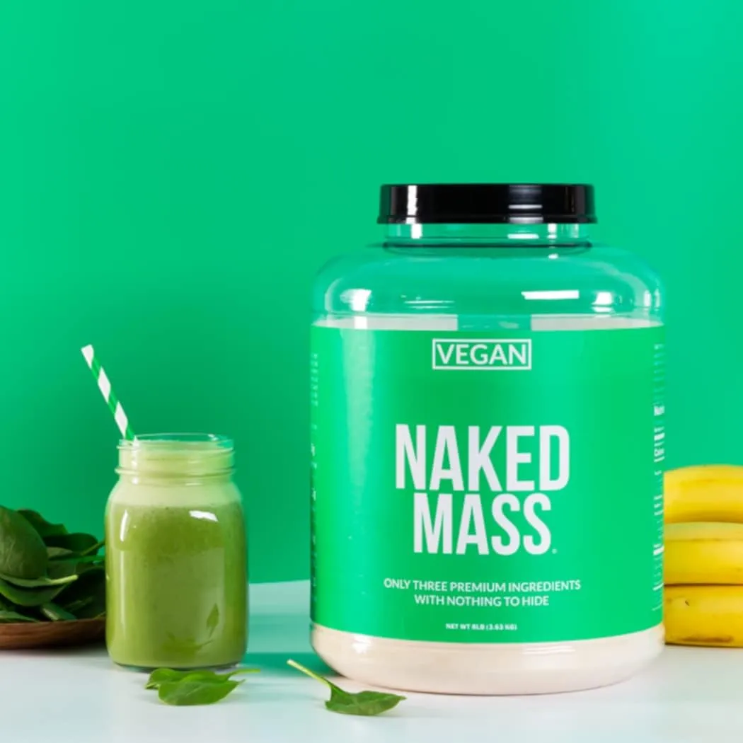 NAKED Vegan Mass - Chocolate Vegan Weight Gainer - 1,280 Calories, Non-GMO, Soy & Gluten Free, No Artificial Ingredients - 8LB Bulk - 11 Servings