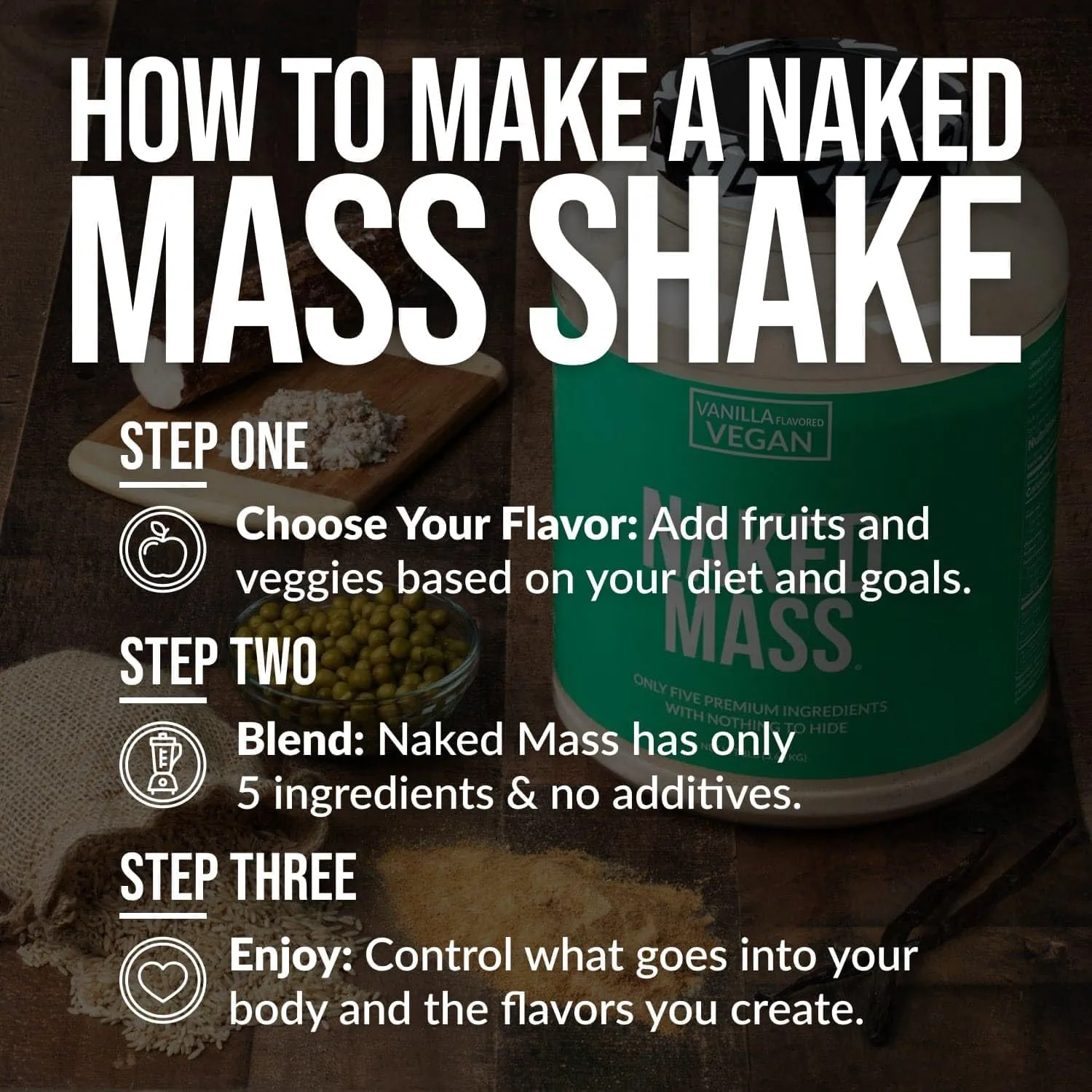 NAKED Vegan Mass - Vanilla Vegan Weight Gainer - 1,230 Calories, Non-GMO, Soy & Gluten Free, No Artificial Ingredients - 8LB Bulk - 11 Servings