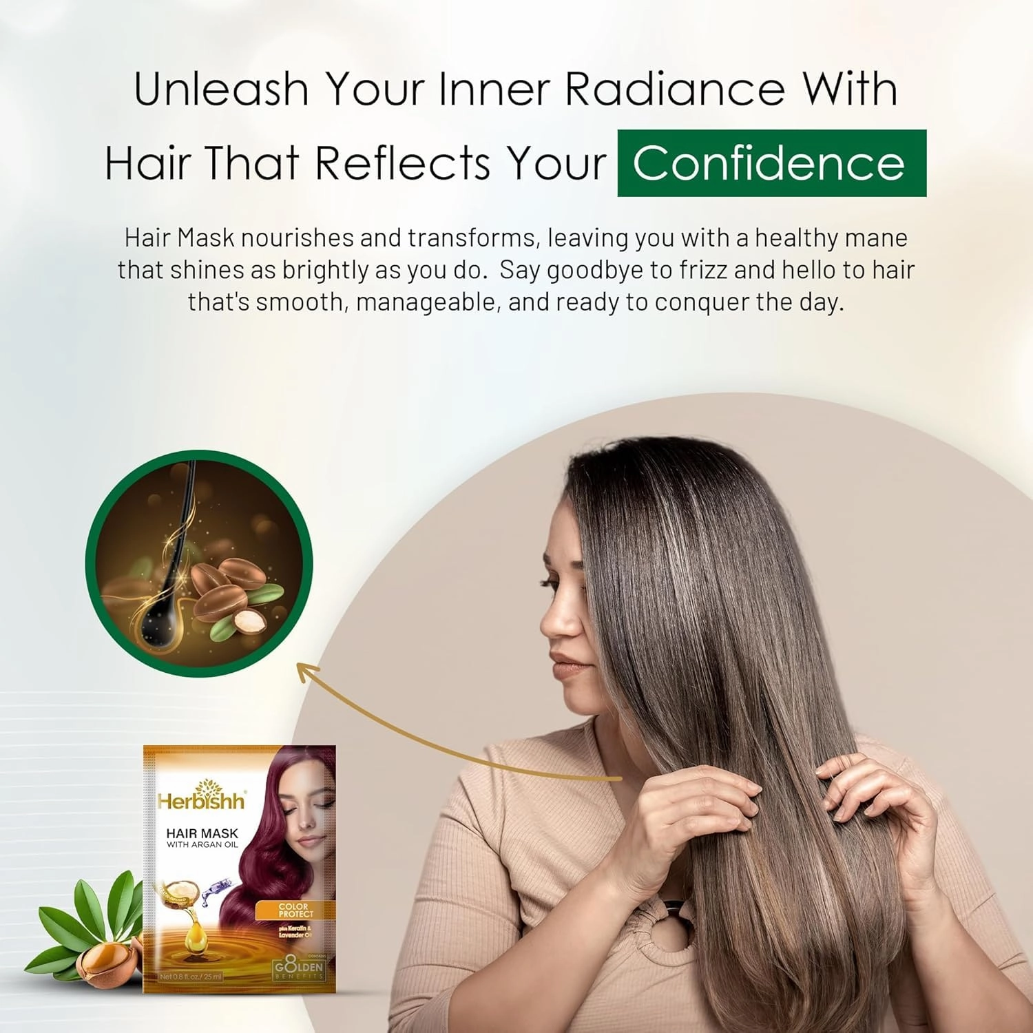 Natrual Brown Rapid Infusion Hair Color Cream, Permanent Hair Dye in One Minute with Comb Applicator and Argan Oil Deep Conditioning Hair Mask 0.8 FL OZ Combo Pack