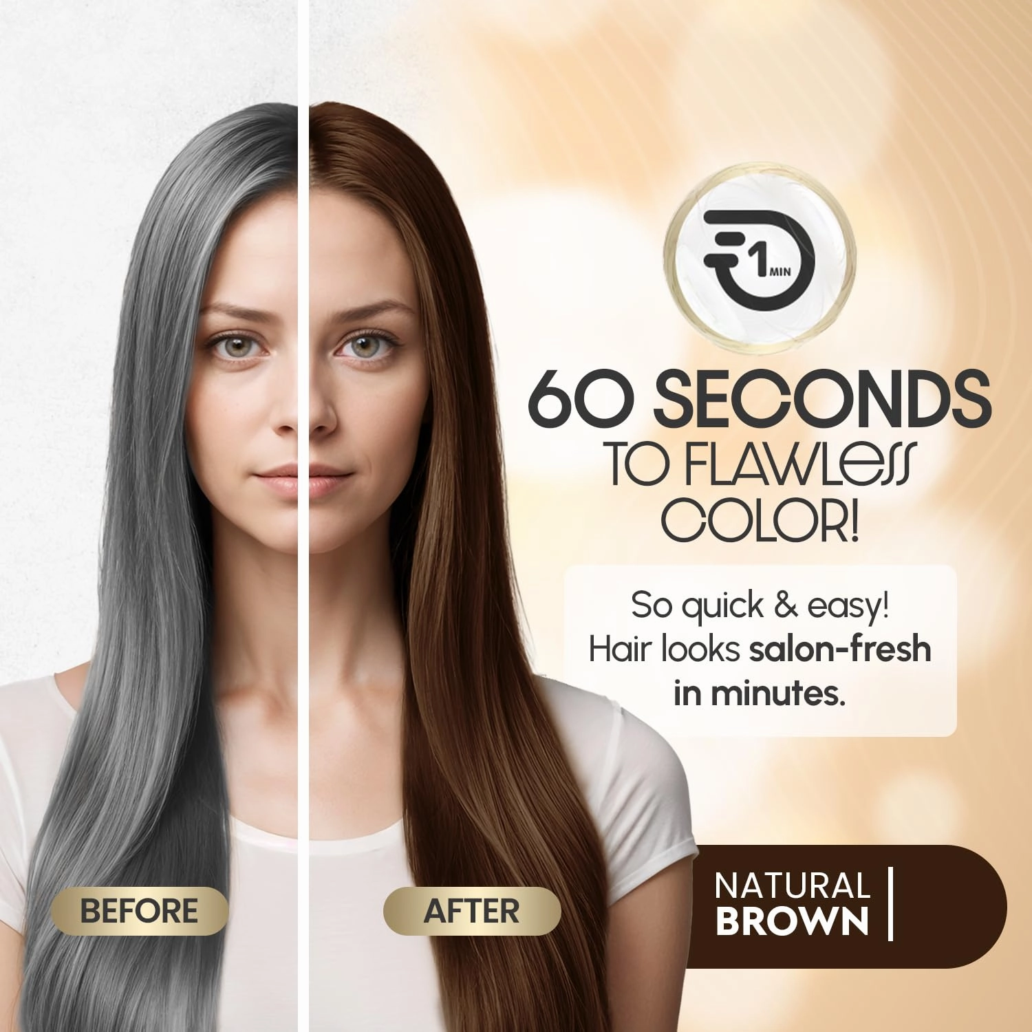 Natrual Brown Rapid Infusion Hair Color Cream, Permanent Hair Dye in One Minute with Comb Applicator and Argan Oil Deep Conditioning Hair Mask 5.07 FL OZ Combo Pack