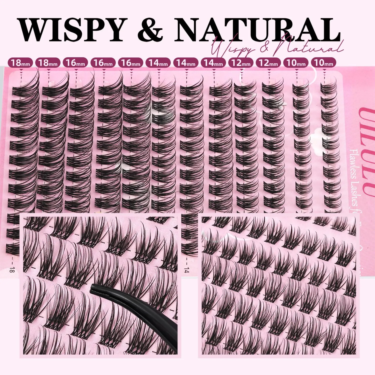 Natural Lash Clusters 10-18mm Mix D Curl Eye Lashes Wispy Lash Clusters False Eyelash Clusters DIY Eyelash Extensions Individual Cluster Lashes (U14 Lashes Only)